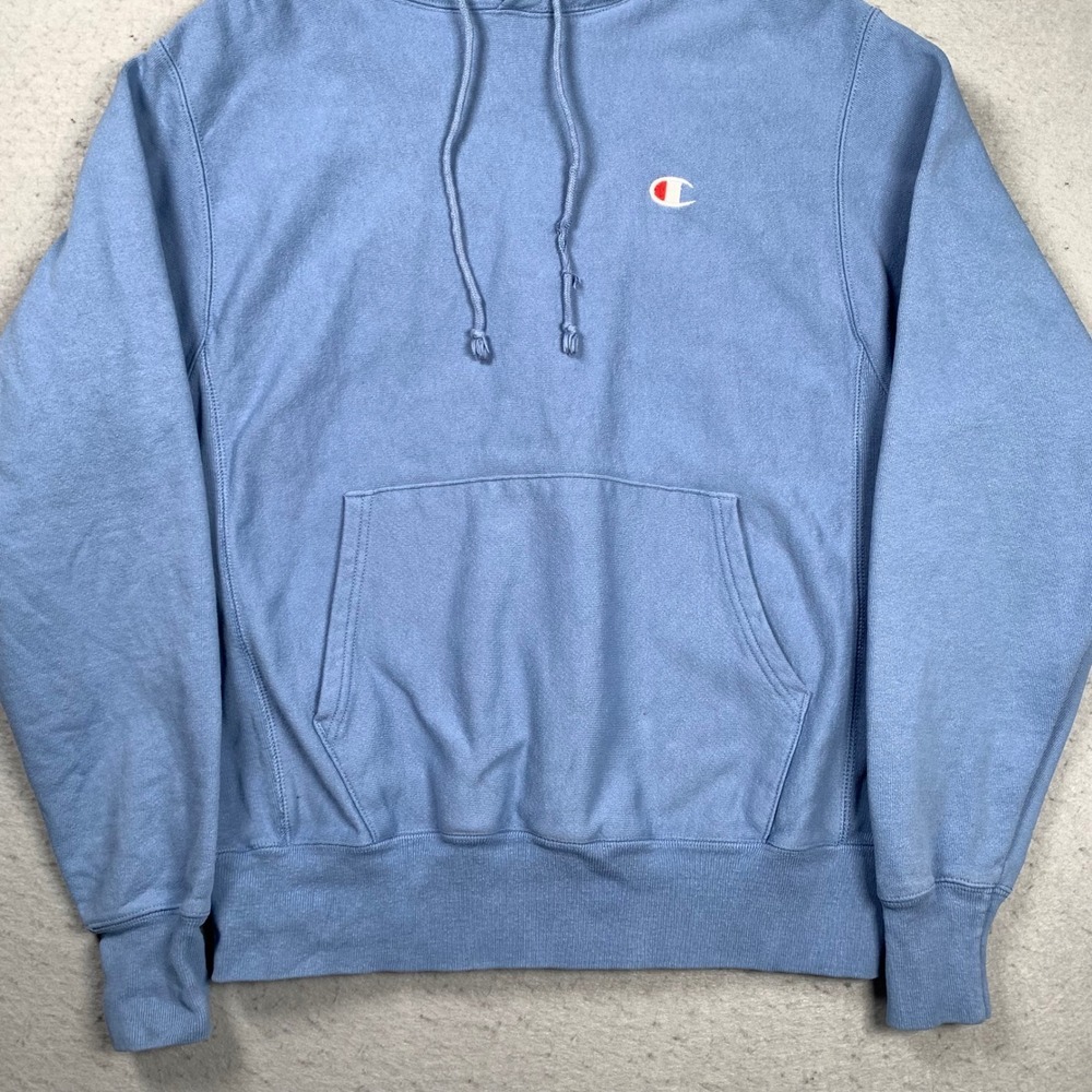 Champion Reverse Weave Hoodie Mens Medium Blue Pullover Sweatshirt - Picture 5 of 14